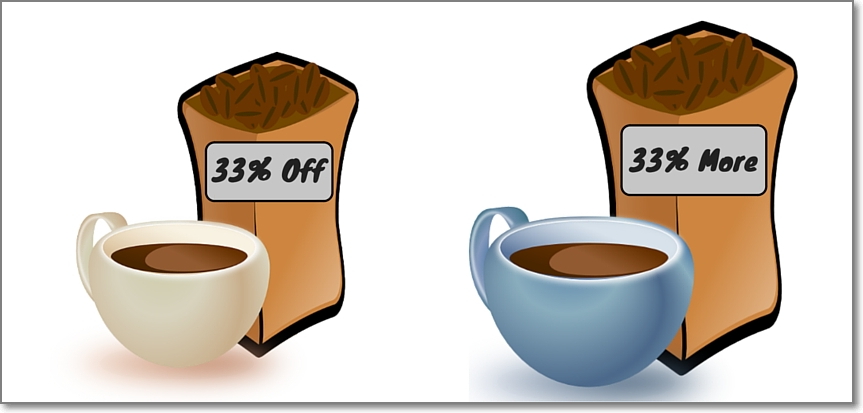 subjects were offered two deals on loose coffee beans: 33% extra free or 33% off the price