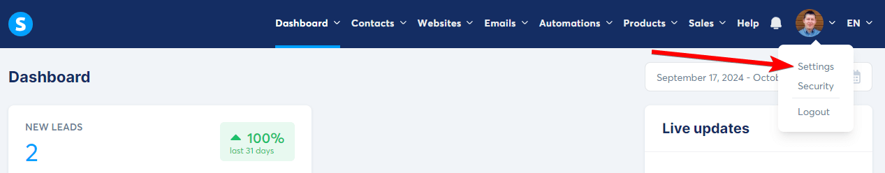 Access Settings in Systeme.io