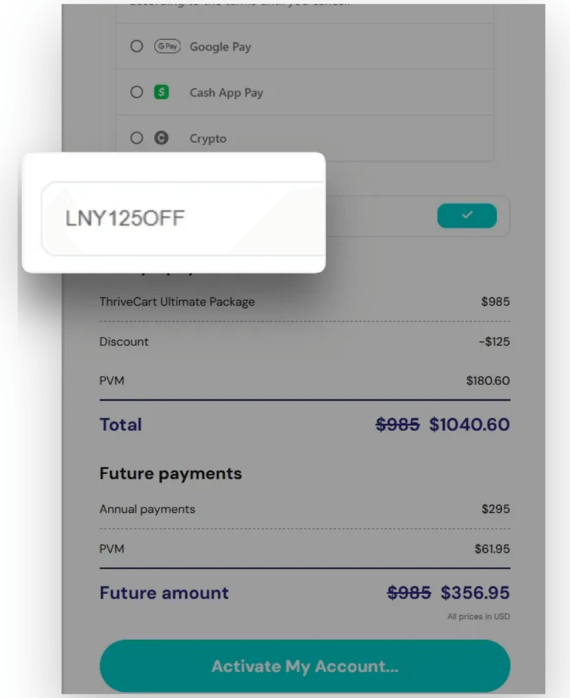 Apply ThriveCart Coupon Code
