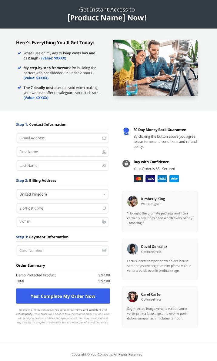 Checkout page example