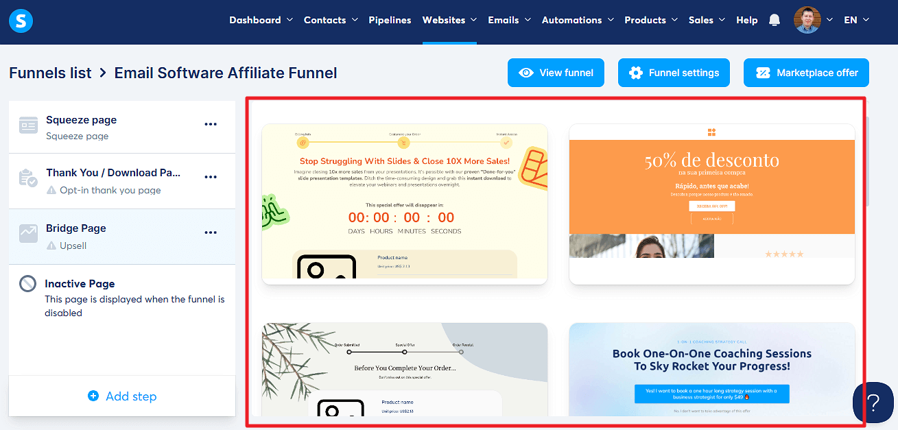 Choose Bridge Funnel Template in Systeme.io