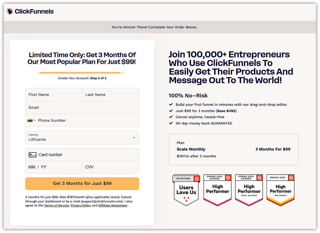 ClickFunnels 3 Months Deal Billing