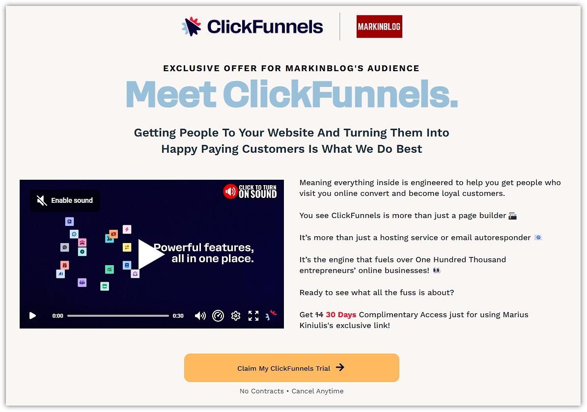 ClickFunnels 30 Day Free Trial Page