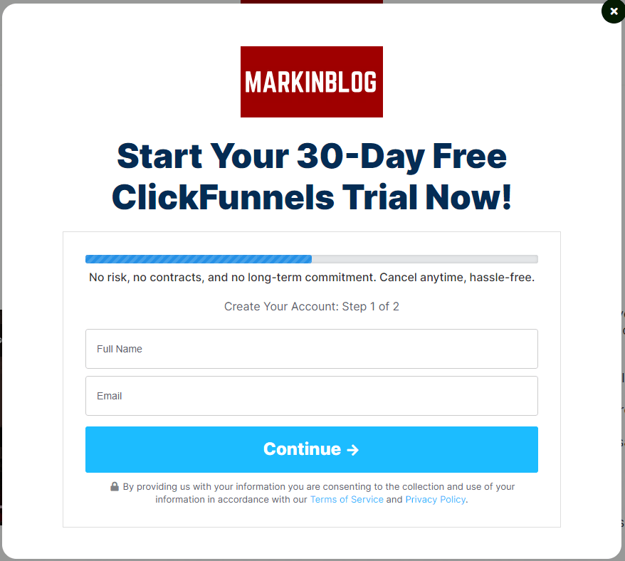 ClickFunnels 30 Day Free Trial Registration Popup