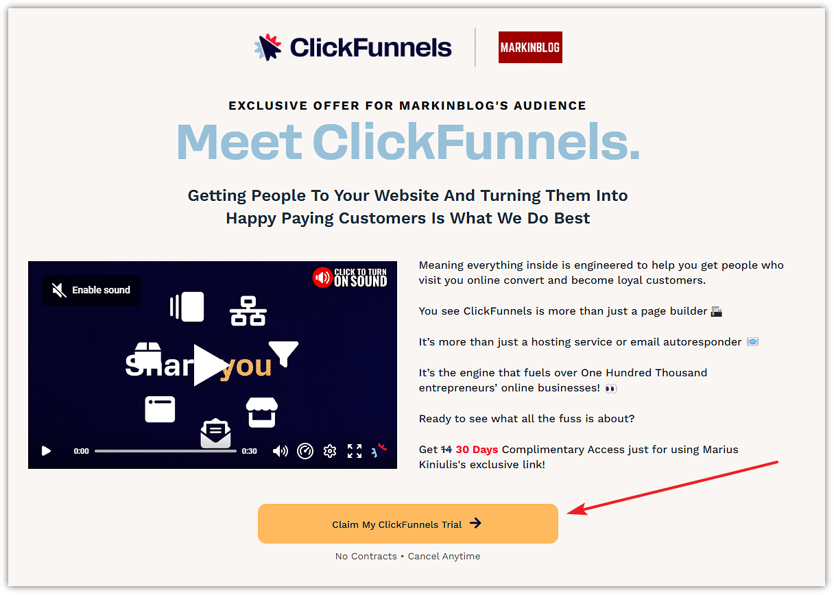 ClickFunnels 30 Day Free Trial Special Page