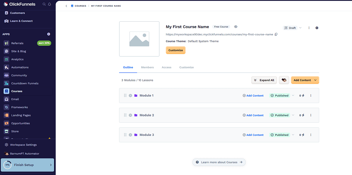 ClickFunnels Courses and Membership Sites Feature