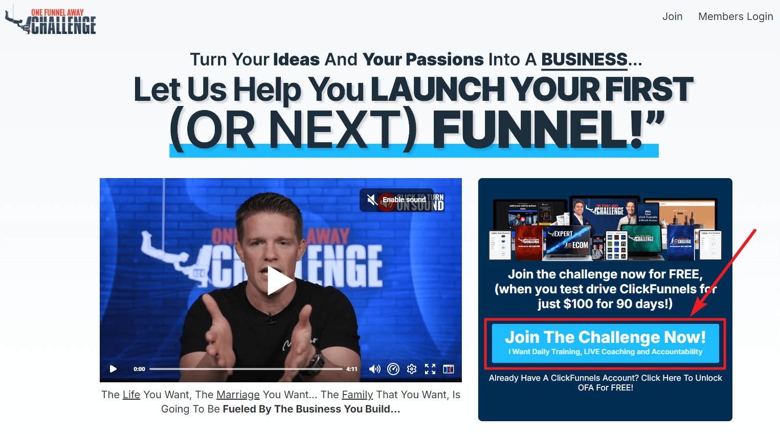 ClickFunnels Free Trial - One Funnel Away Challenge Button