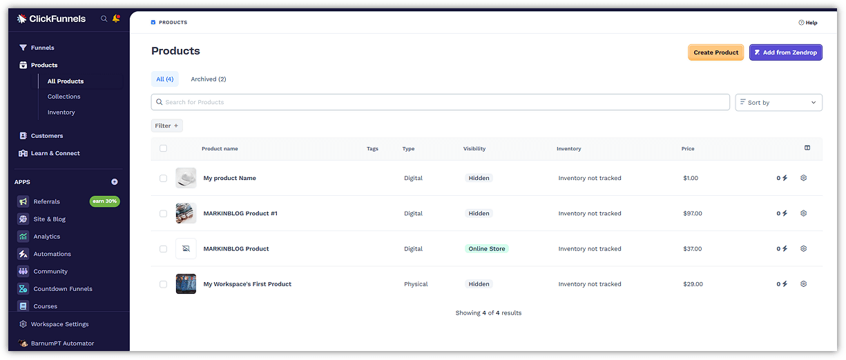 ClickFunnels Products Feature