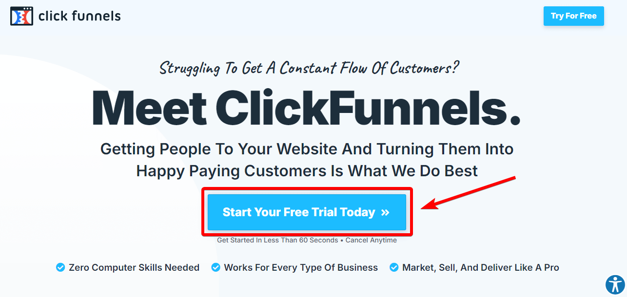 ClickFunnels Start Your Free Trial Today Button