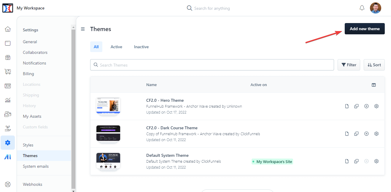ClickFunnels Tutorial - Add New Theme
