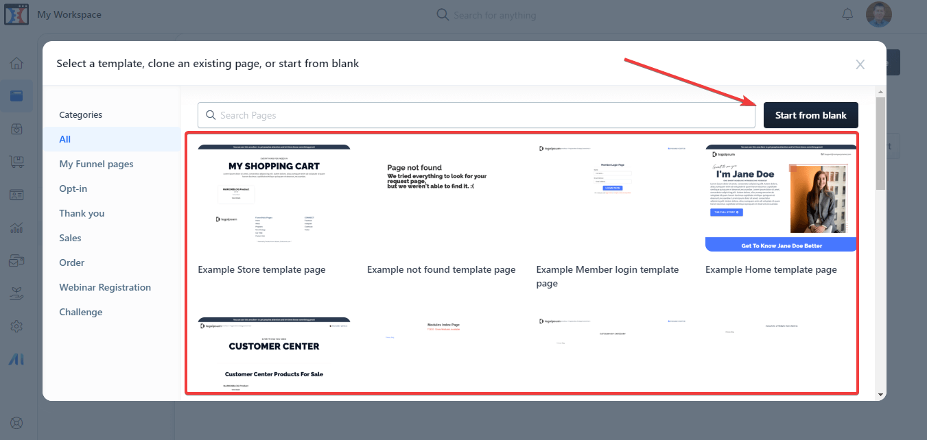 ClickFunnels Tutorial - Choose Page Template