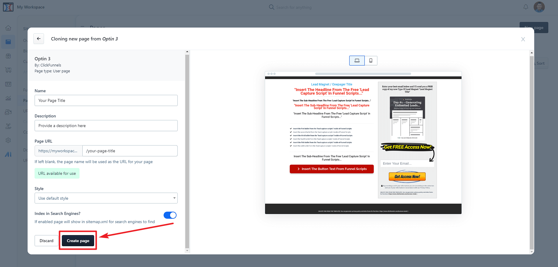 ClickFunnels Tutorial - Create Page
