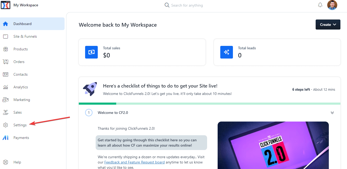ClickFunnels Tutorial - Settings page