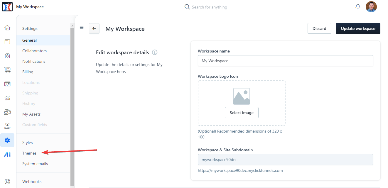 ClickFunnels Tutorial - Themes Menu