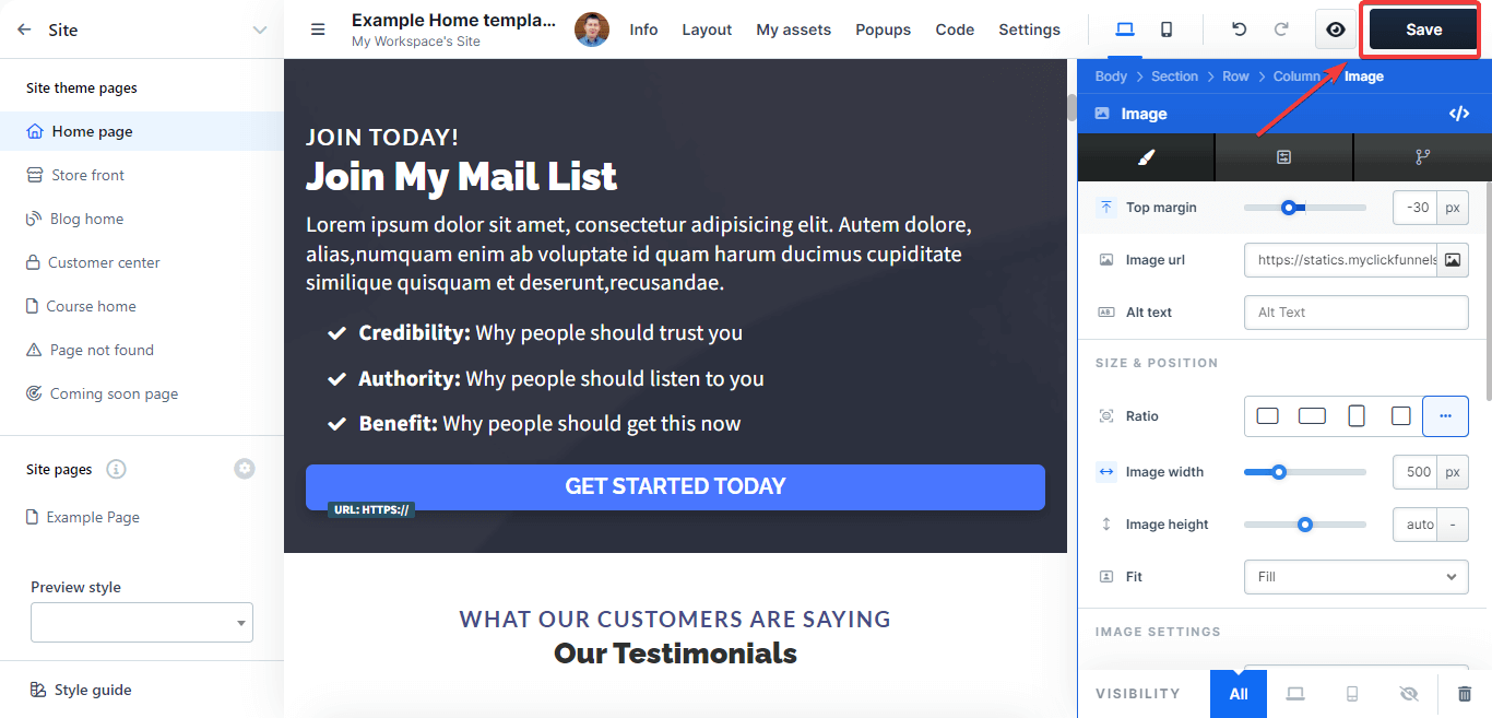 ClickFunnels Tutorial - Workspace Save Button