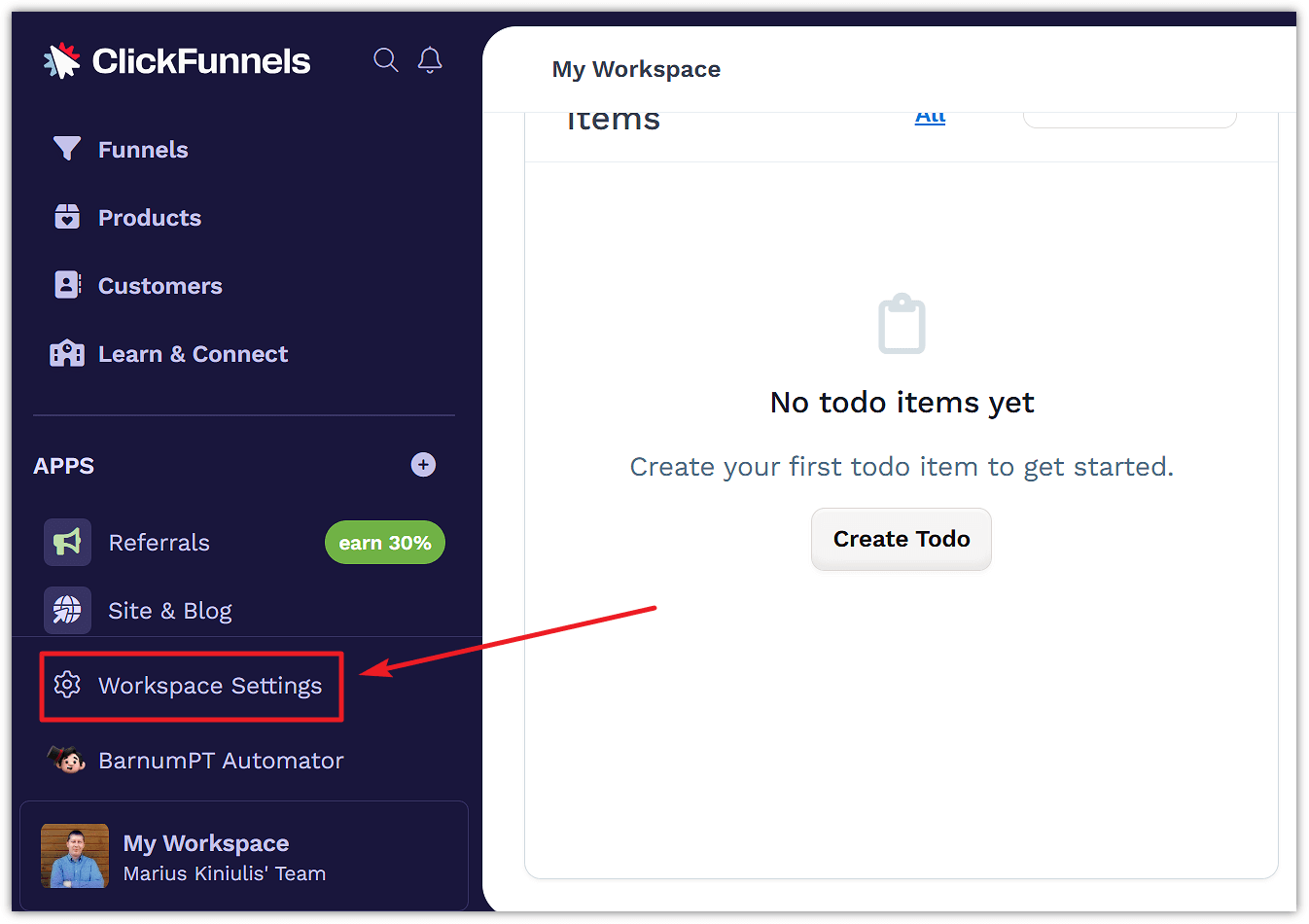 ClickFunnels WorkSpace Settings