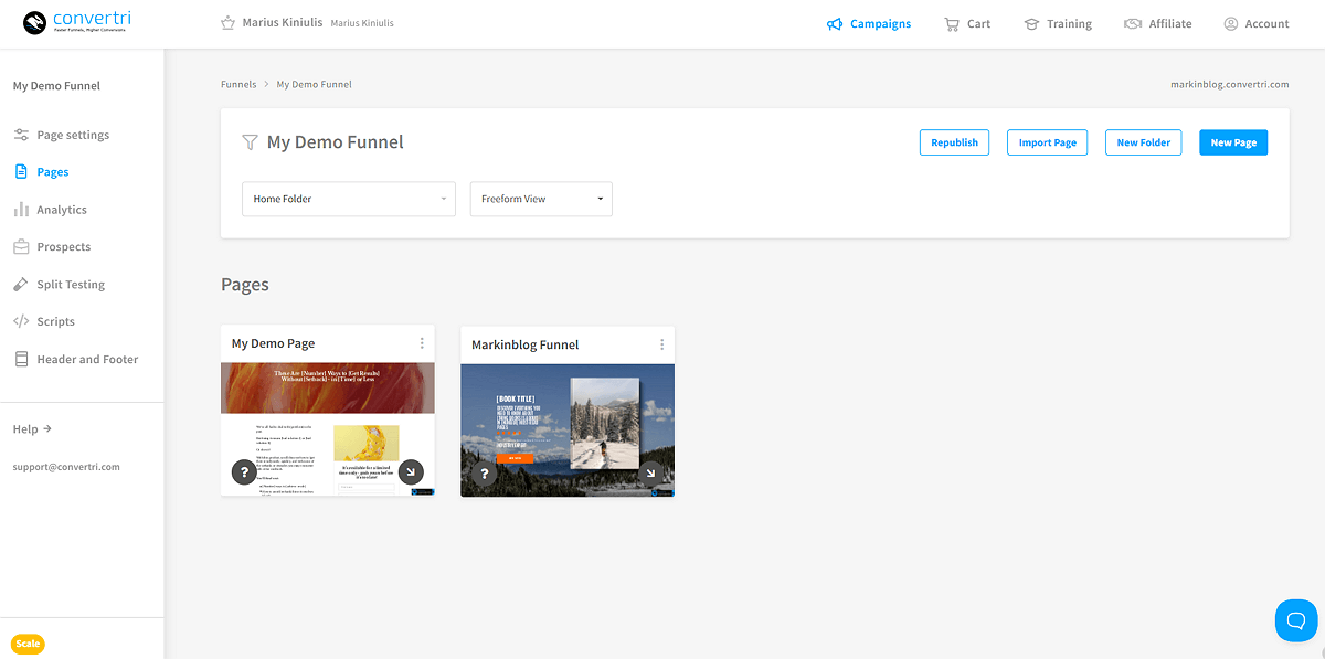 Convertri Funnel Builder Dashboard