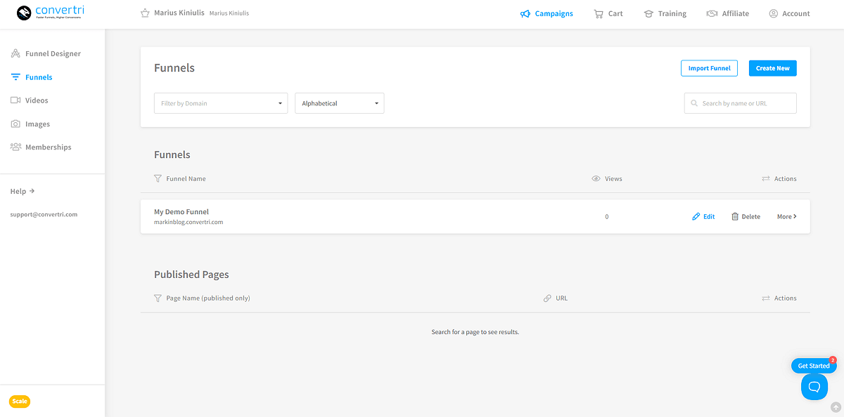 Convertri Main Dashboard