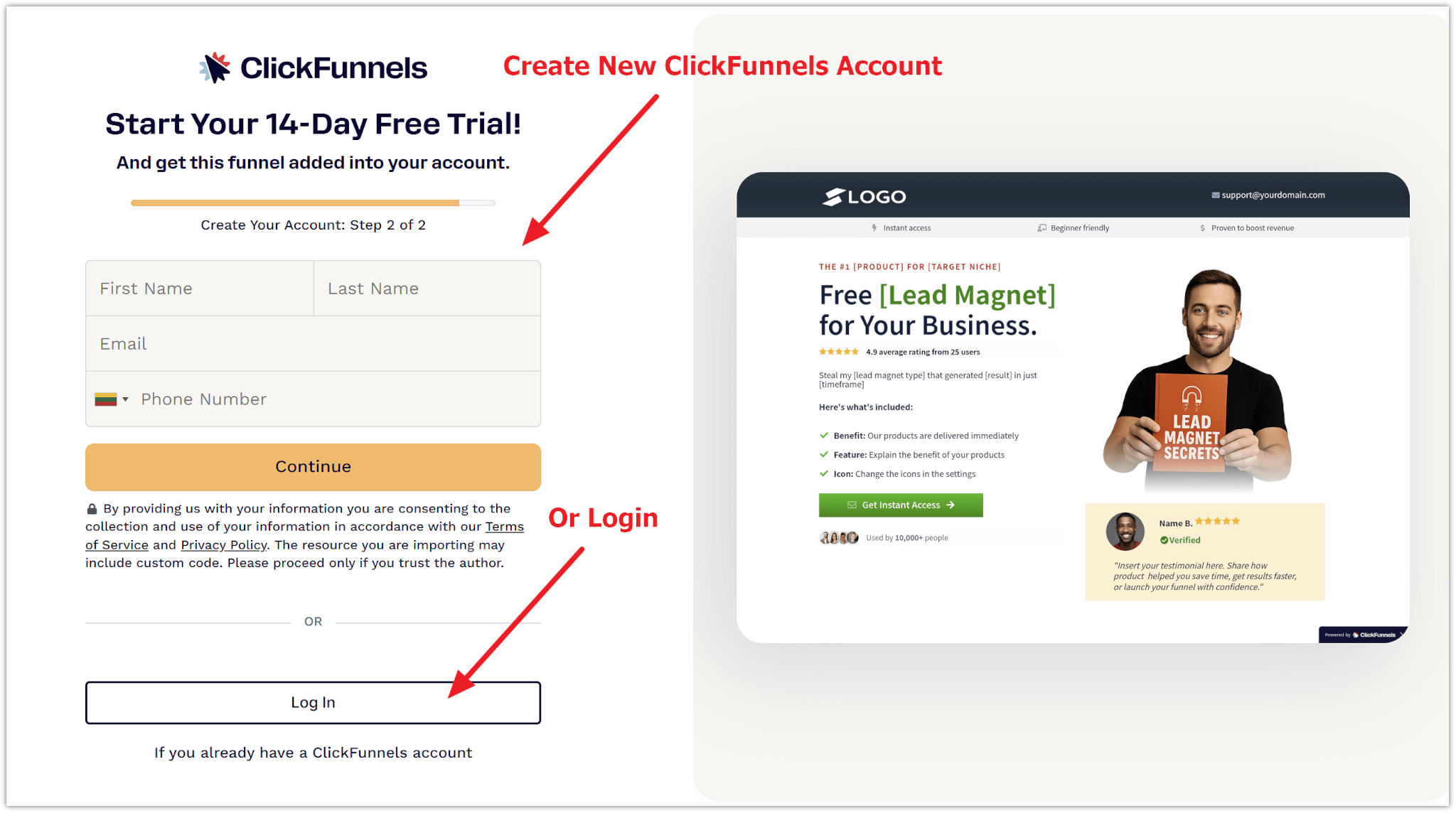 Create ClickFunnels Account or Login