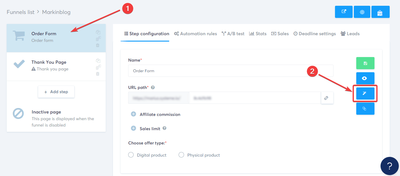 Systeme.io Customize your page design using the drag-and-drop editor