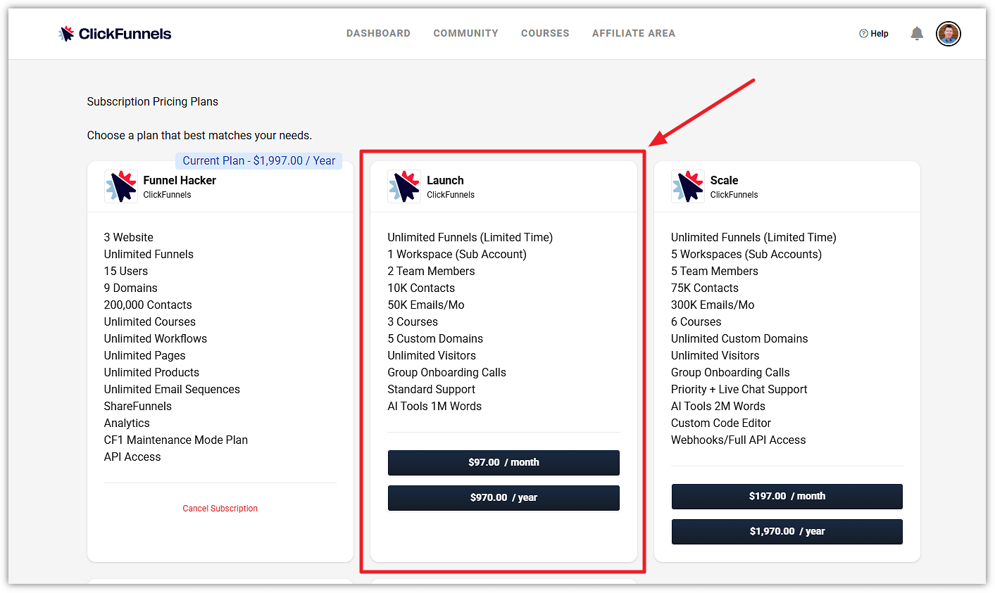 Downgrading ClickFunnels Plan