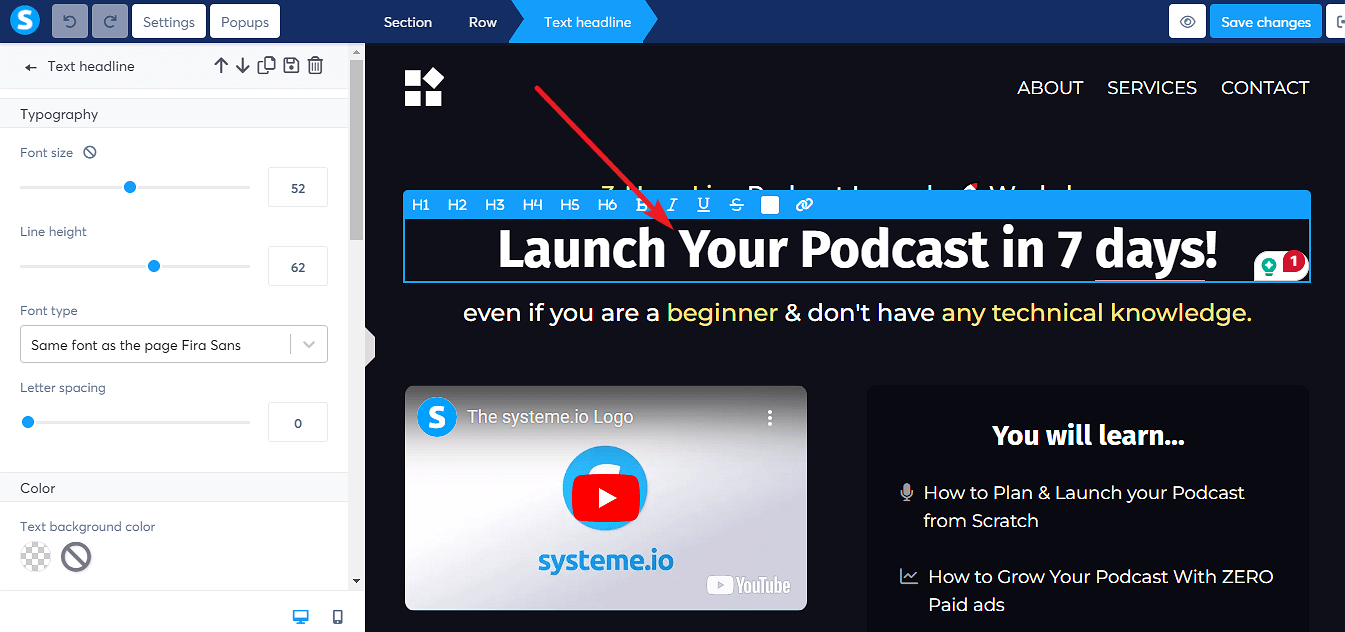 Edit Your Headline in Systeme.io