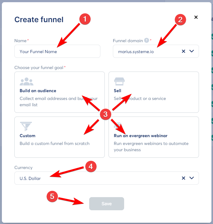 Enter Funnel Information in Systeme.io