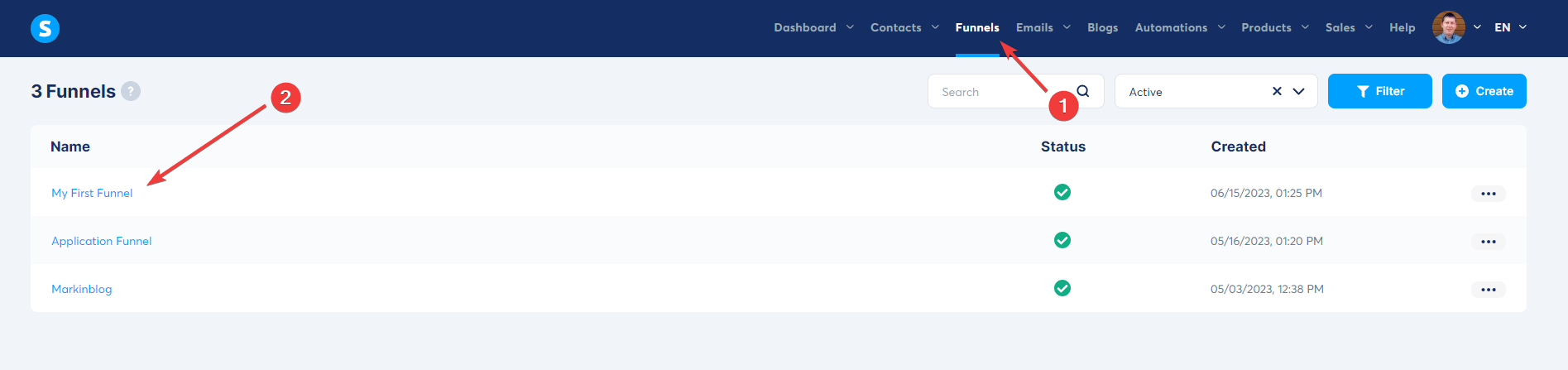 Go to Your Funnels Page in Systeme