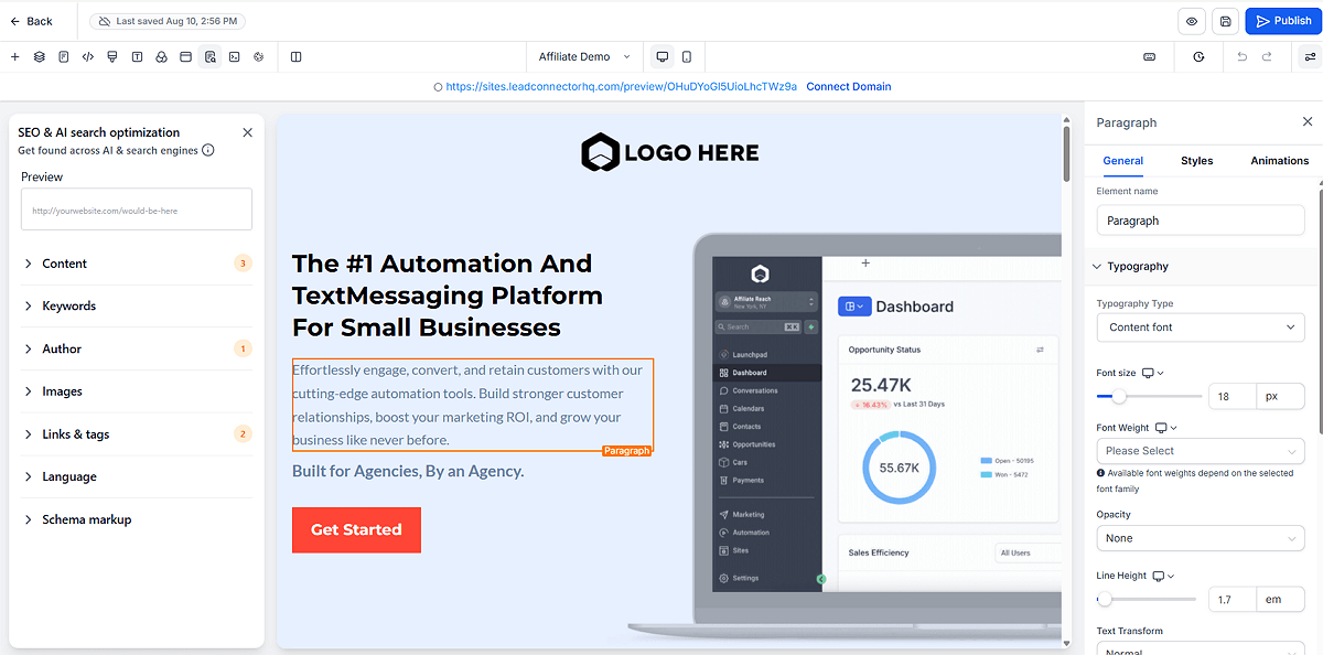GoHighLevel Page Builder Dashboard
