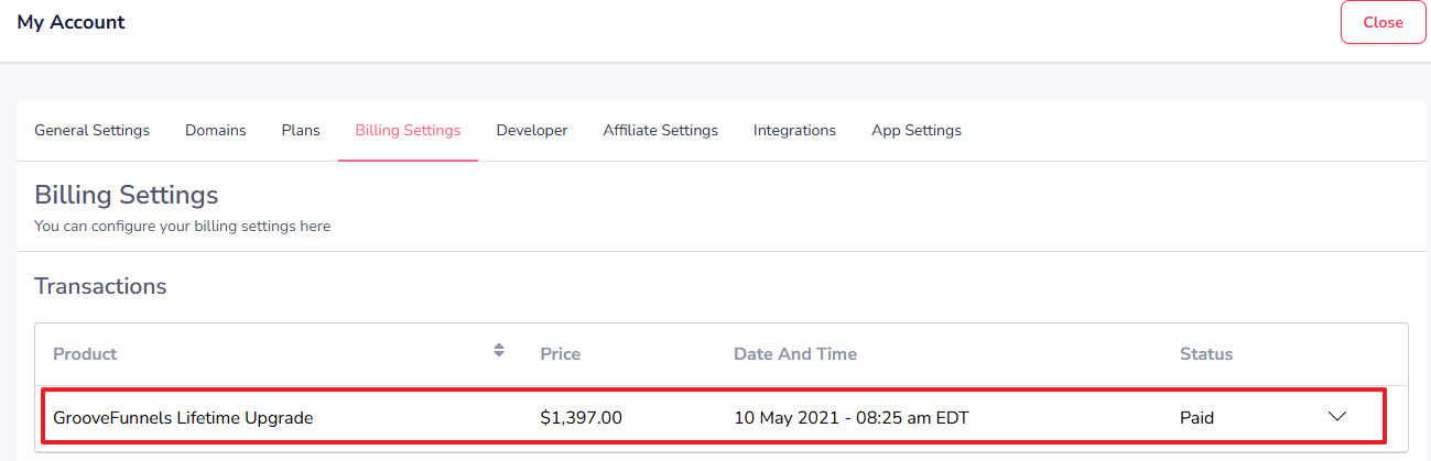 Groove.cm Plan Purchase Proof