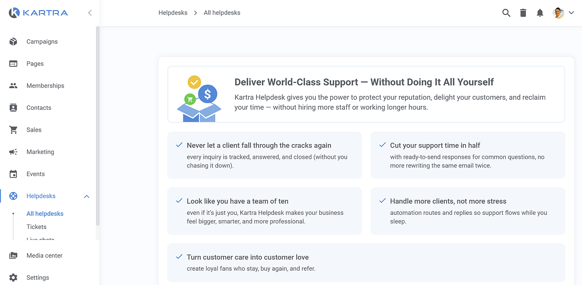 Kartra Helpdesks Dashboard