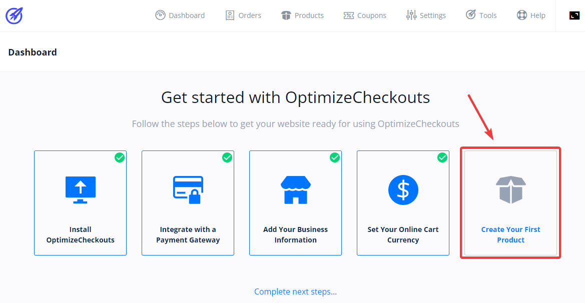 Optimize Checkouts Create Your First Product
