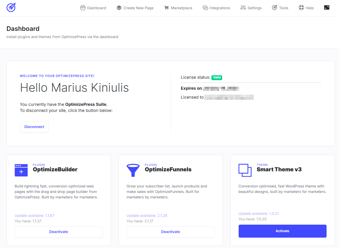 OptimizePress Dashboard