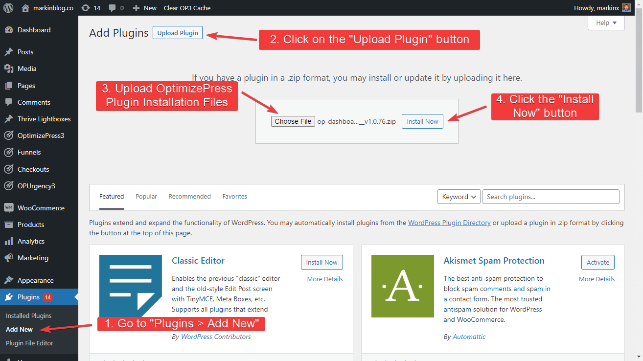 OptimizePress Plugin installation