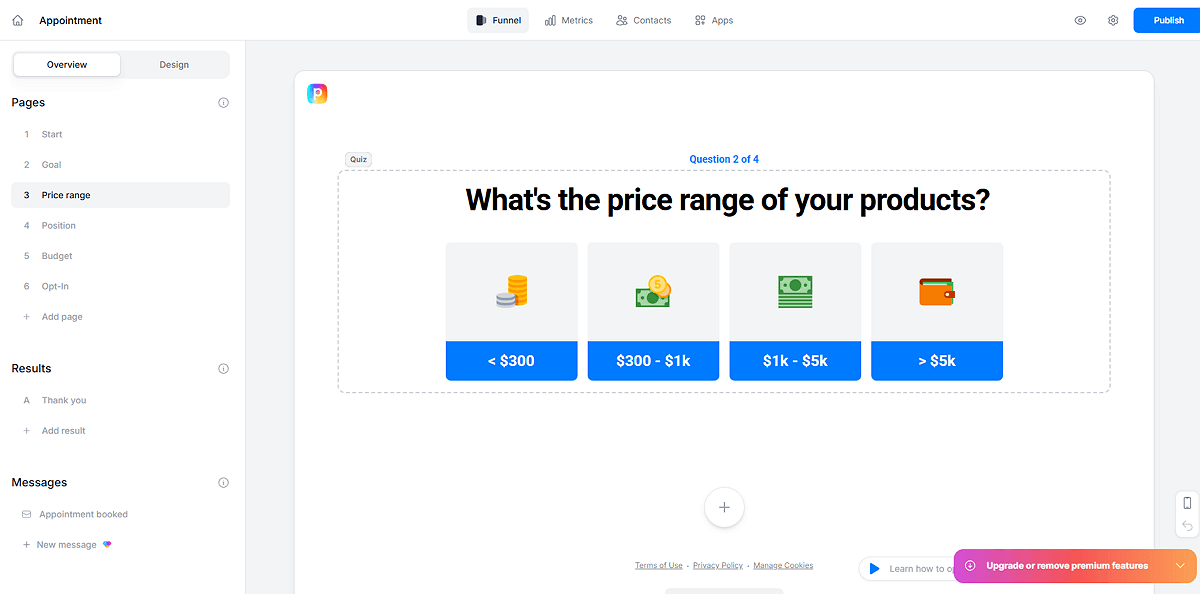 Quiz Funnel Editor in Perspective Funnels