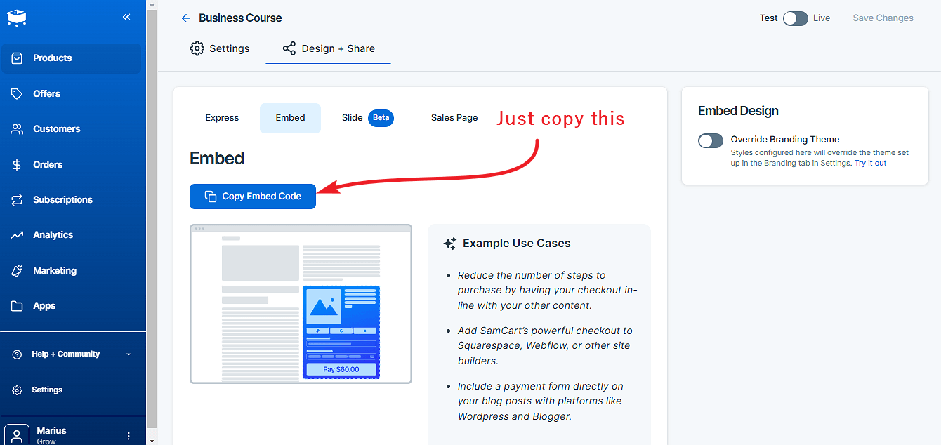 SamCart Checkout Anywhere code