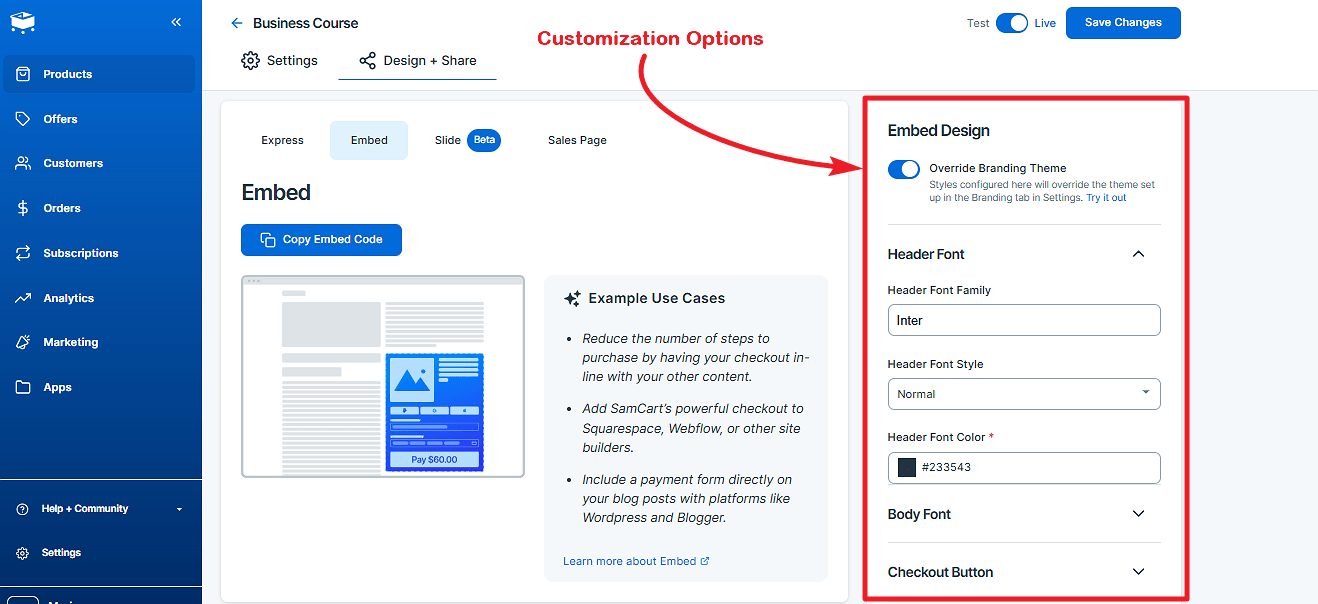 SamCart Checkout Customization Options