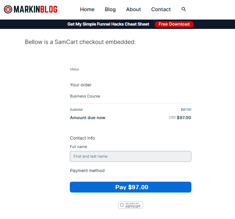 Samcart Checkout Everywhere Embedded Checkout Example
