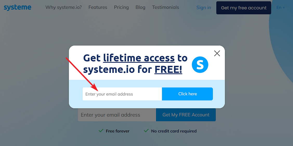 Signup for Systeme.io