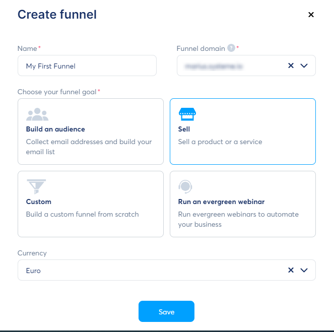 Systeme.io Define Funnel Goal