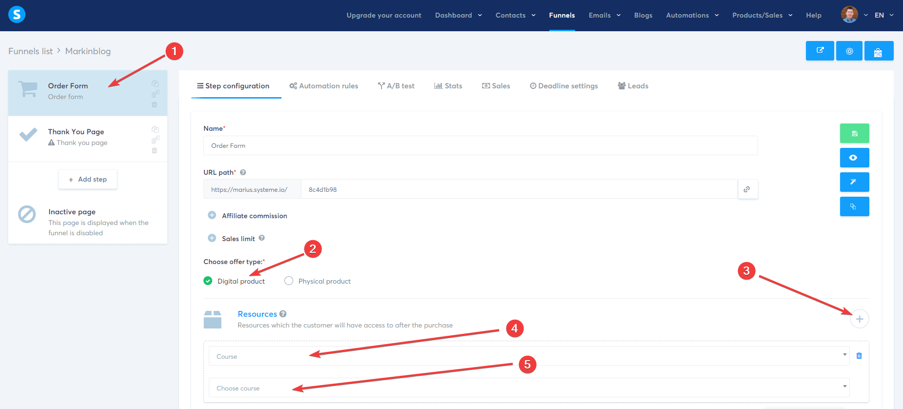 Systeme.io Add Course to a Funnel