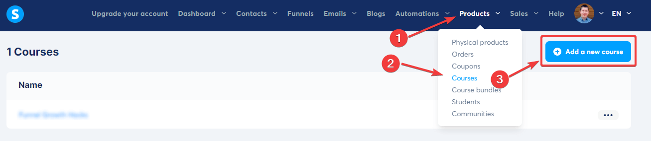 Systeme.io Create New Course