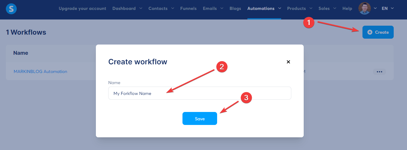 Systeme.io Create Workflow