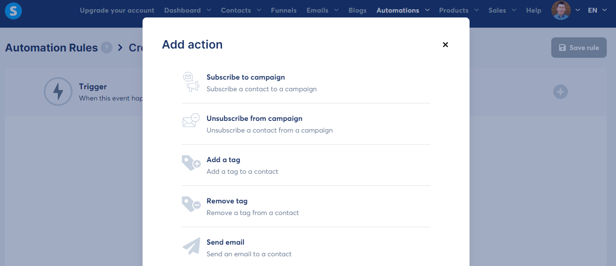 Systeme.io Automation Add Action