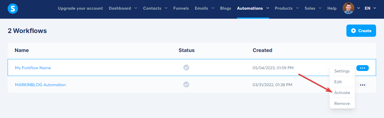 Systeme.io Workflow Activate