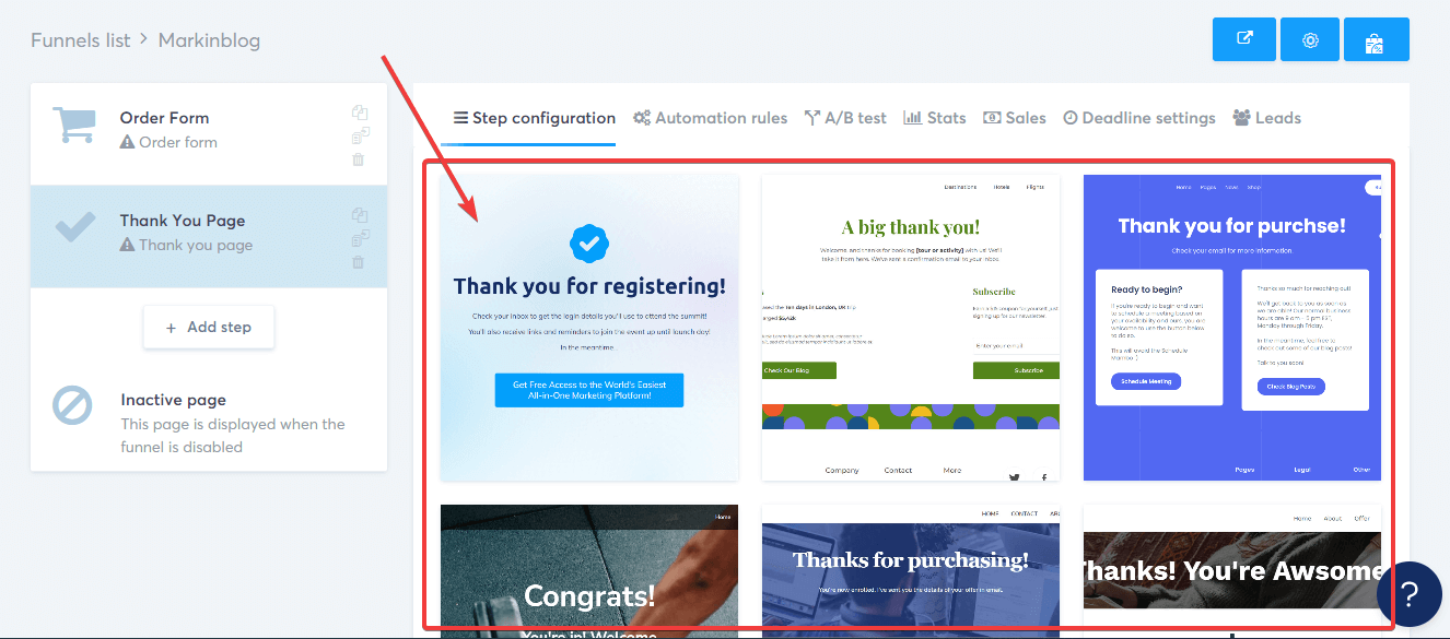 Systeme choose a funnel template