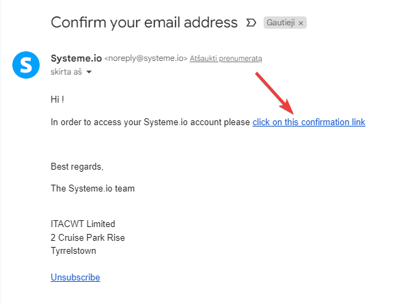 Systeme.io email confirmation
