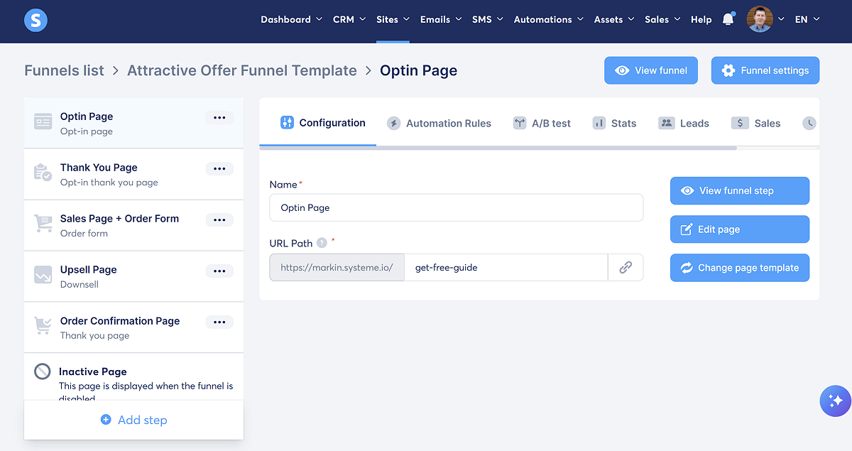 Systeme.io Funnel Builder Dashboard