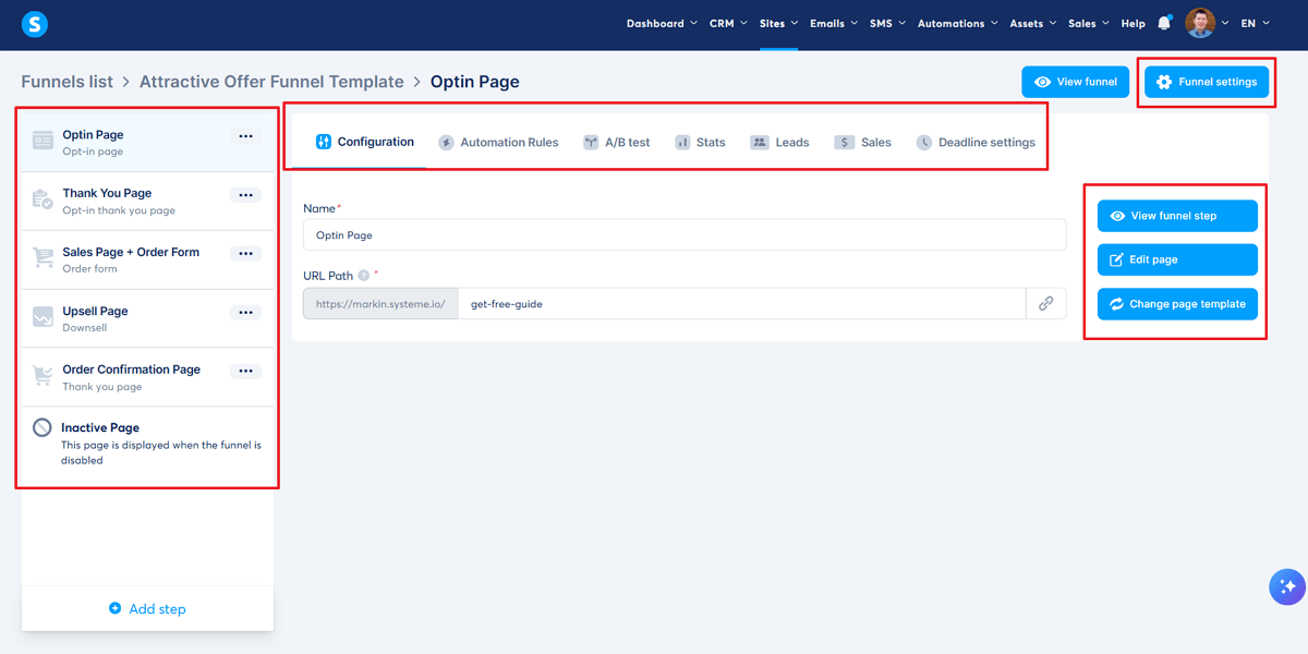 Systeme.io Funnel Builder User Interface Dashboard Example