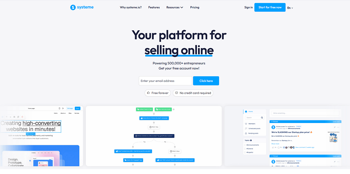 Systeme.io Home Page